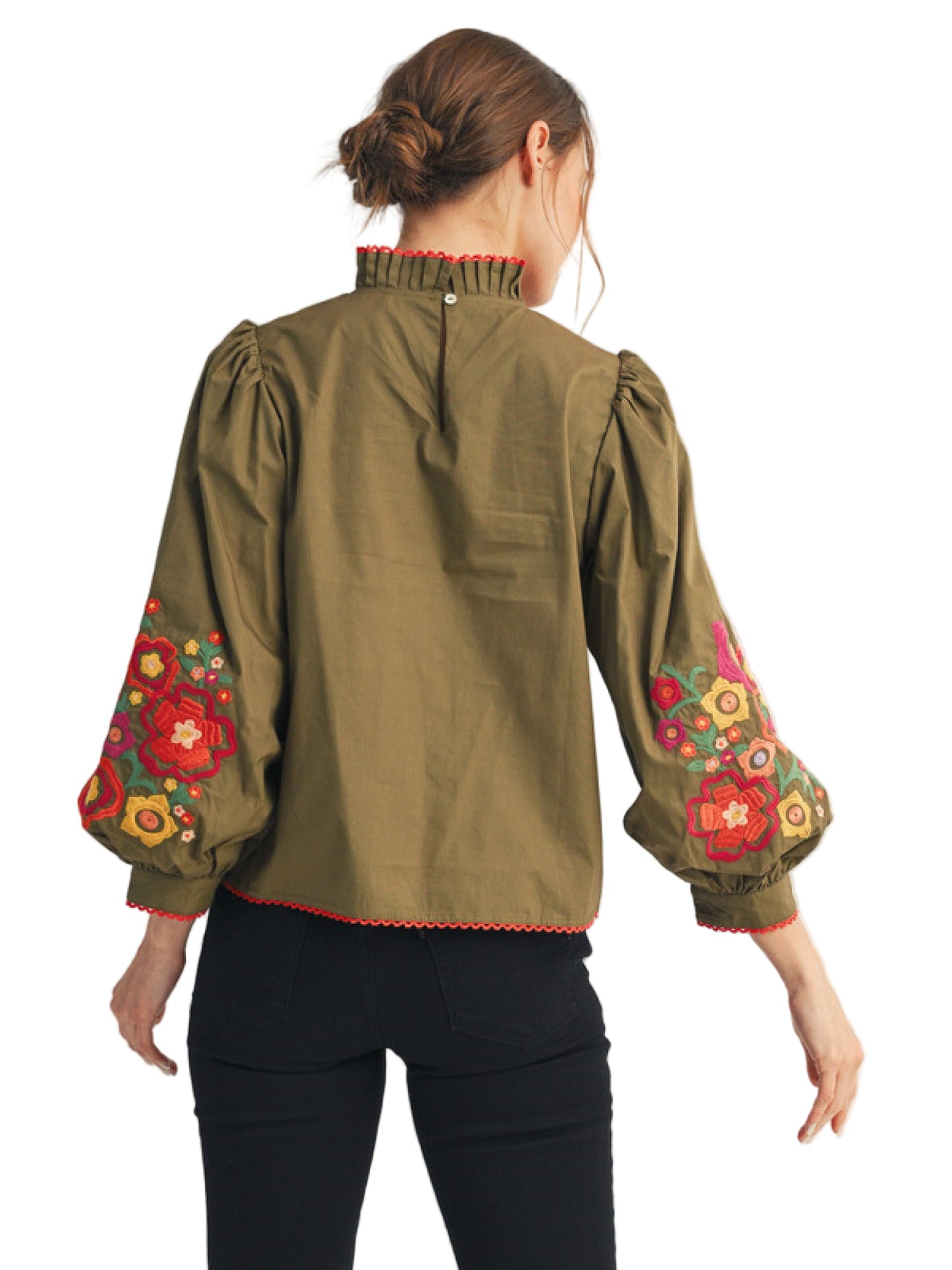 3/4 balloon sleeves top with embroidery