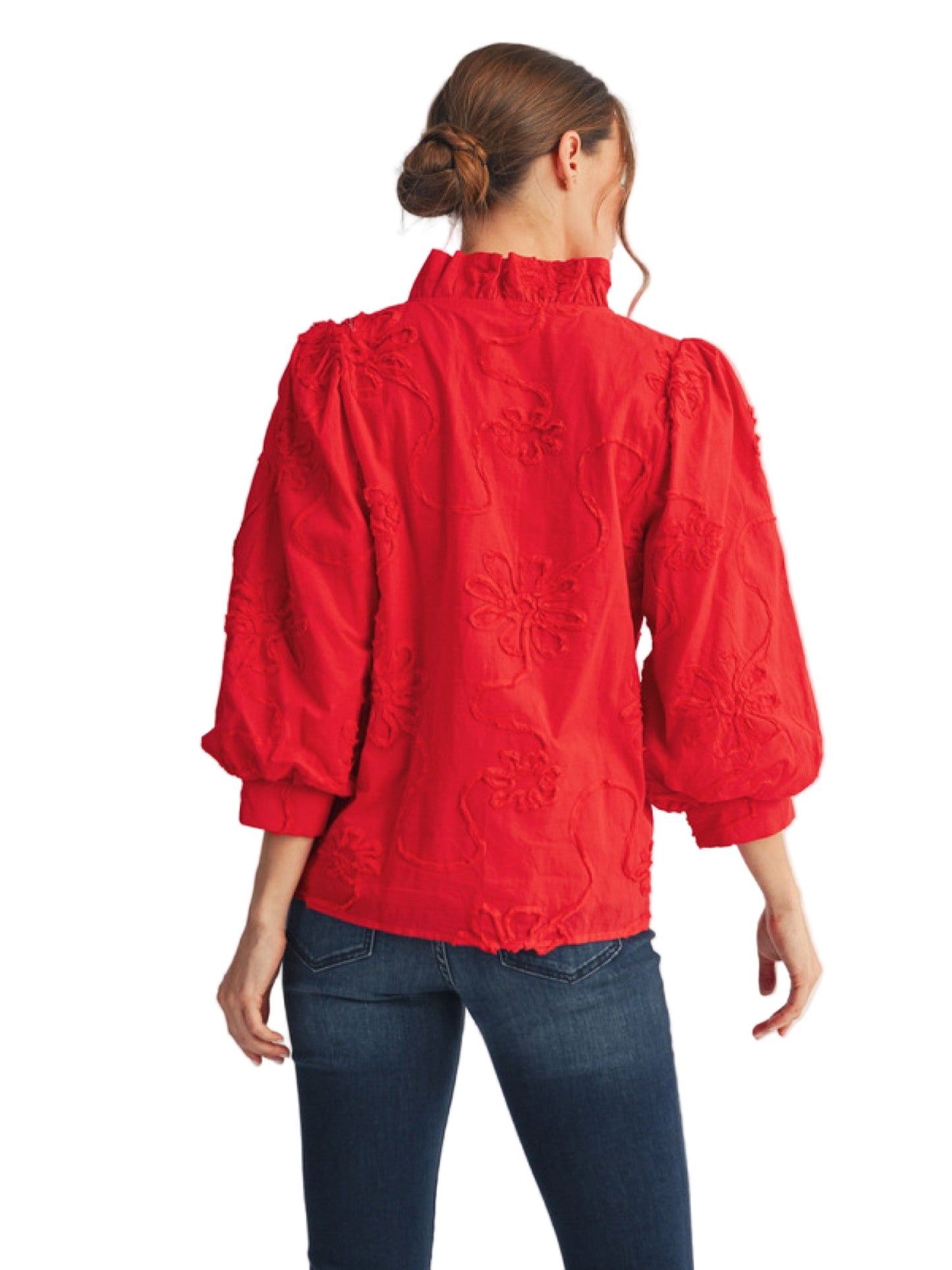 3/4 sleeves button down 3D floral top