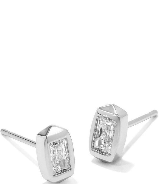 Fern Crystal Stud Earrings - White Crystal