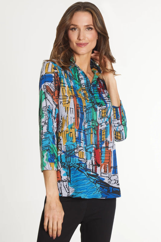 Knit Button Front Tunic - Abstract