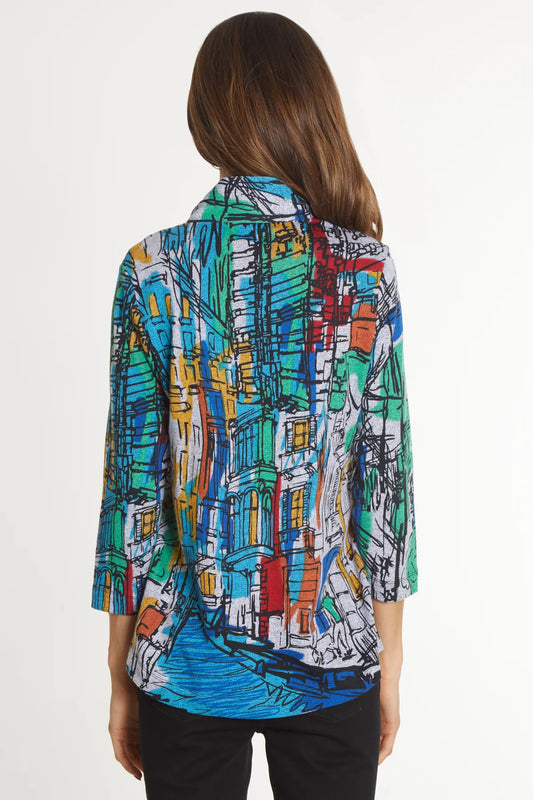 Knit Button Front Tunic - Abstract