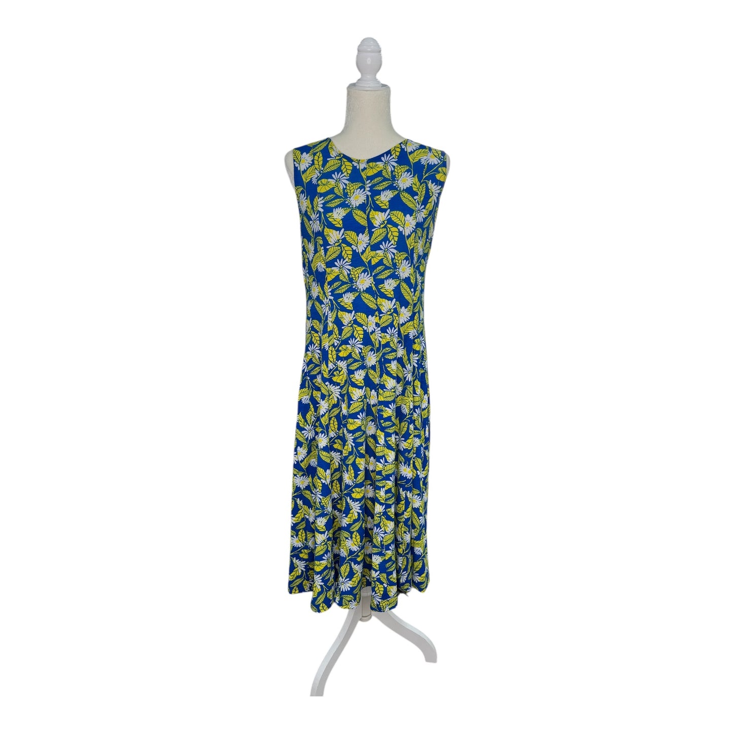 Sleeveless Multicolor Long Dress in Blue, Yellow & White