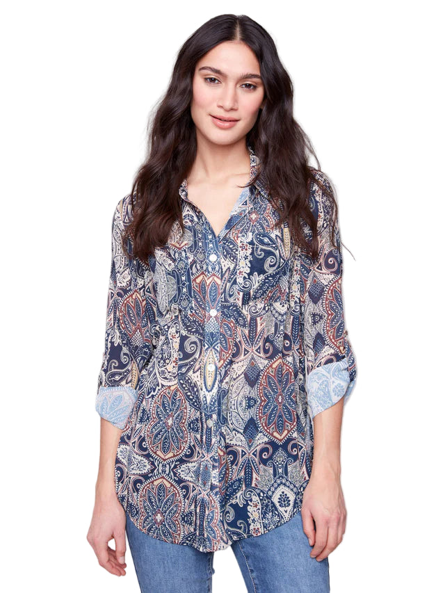 Charlie B Printed Button-Up Blouse - Jolly