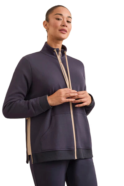 Tribal Techno Lux Textured Mock Neck Cardigan
