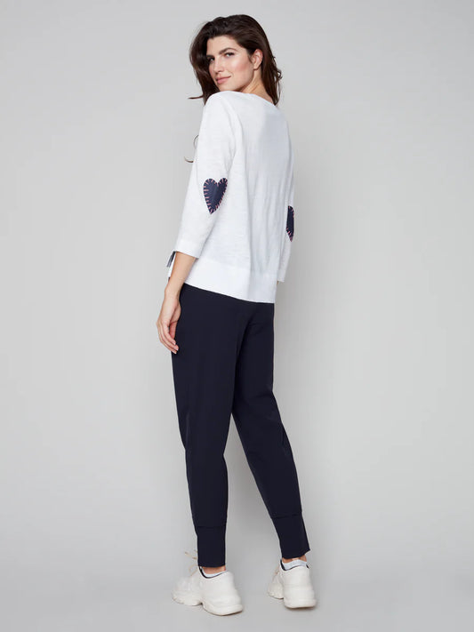 Heart Embroidered Sweater - Natural