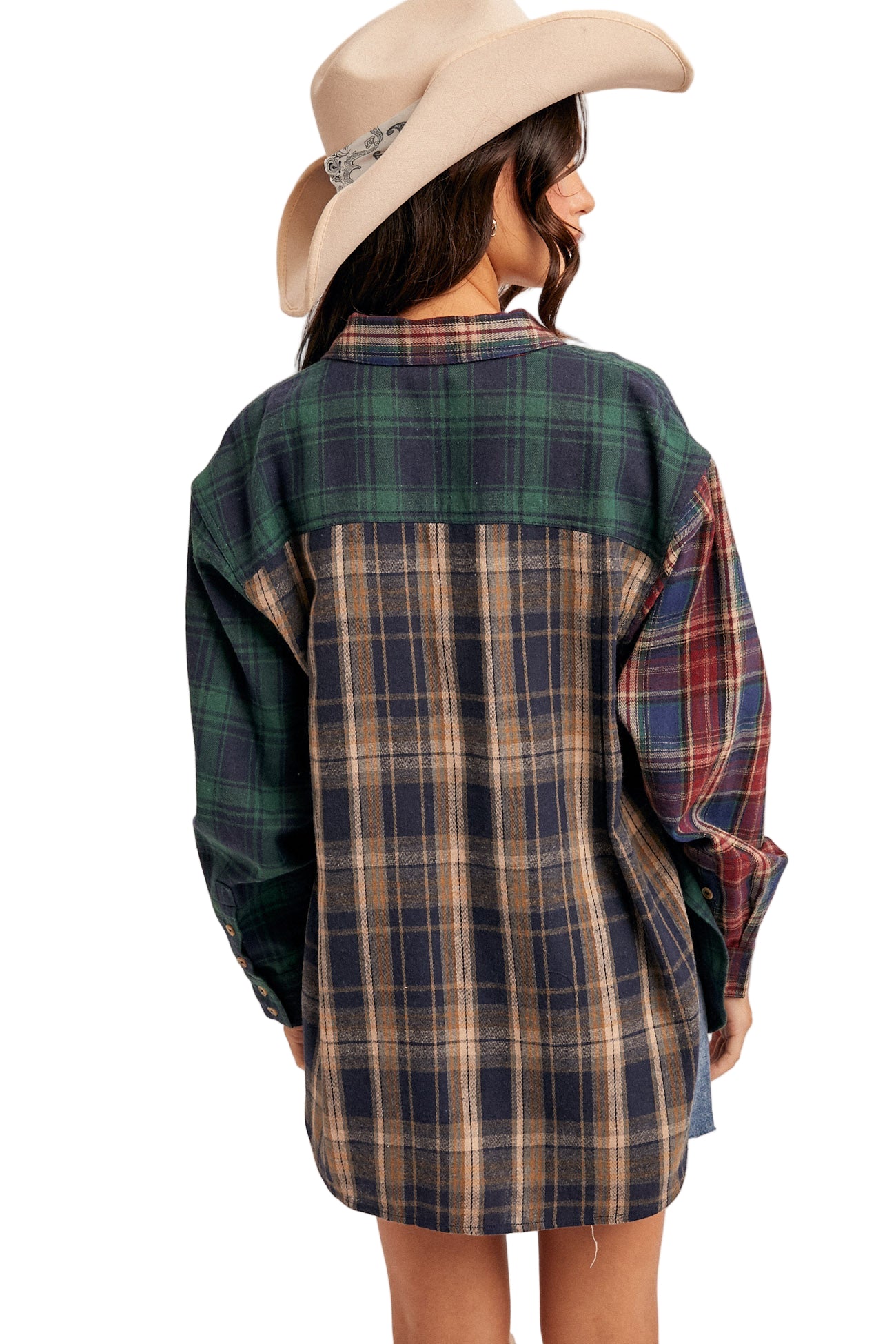 MIXED PLAID BUTTON DOWN SHIRT