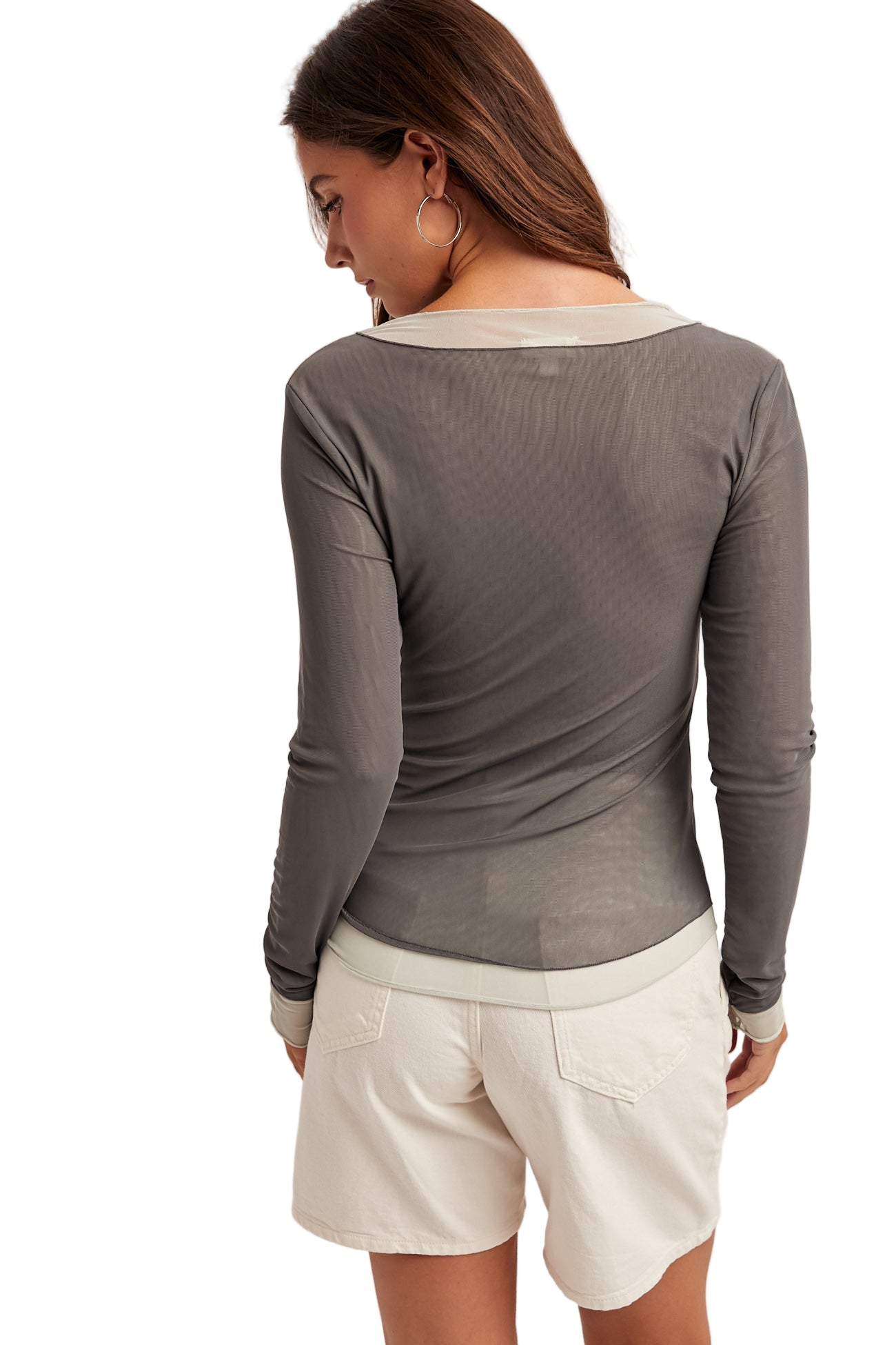 DOUBLE LAYER SCOOP NECK MESH TOP - slate/mint
