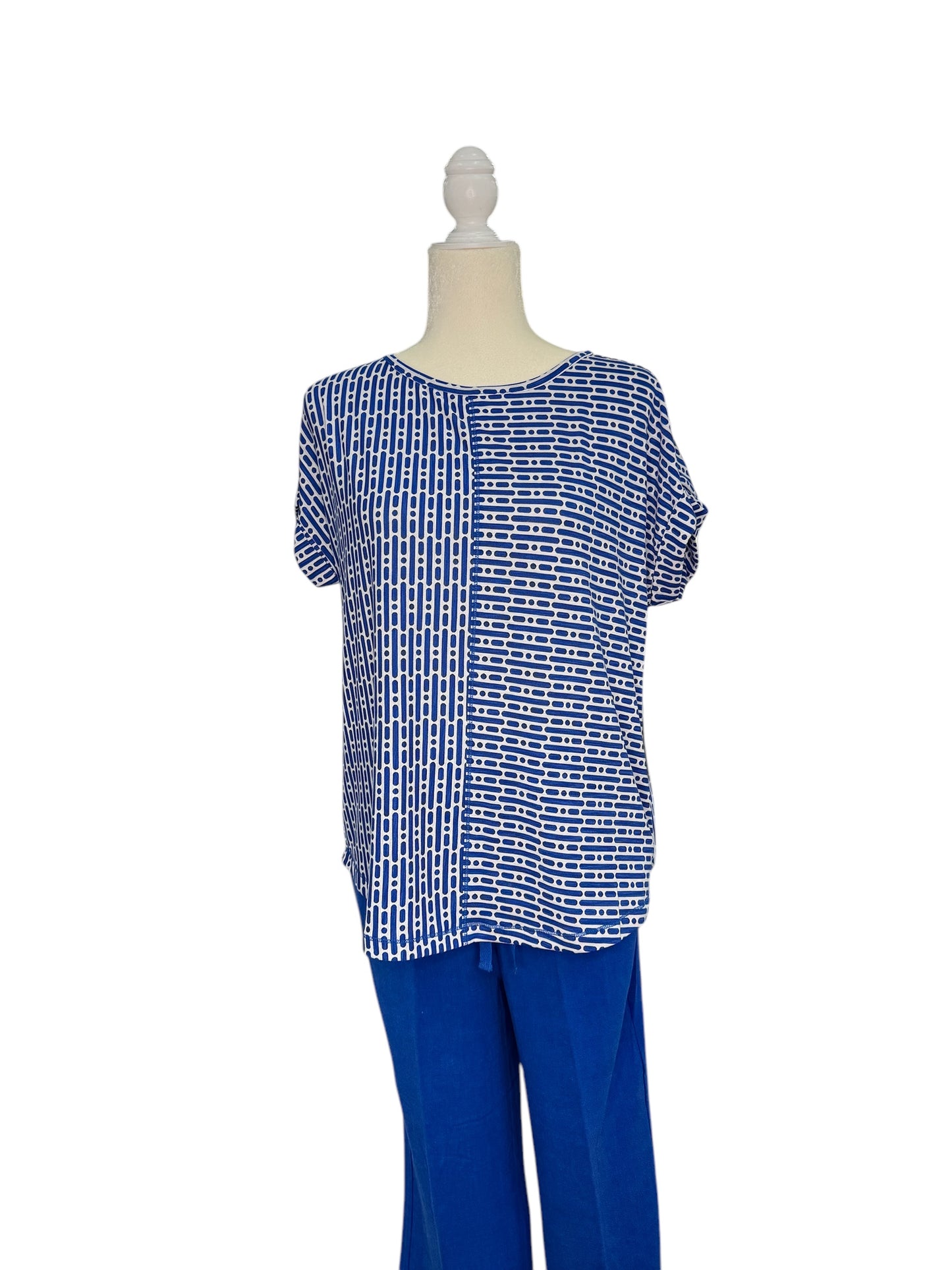 Blue and White patterned top