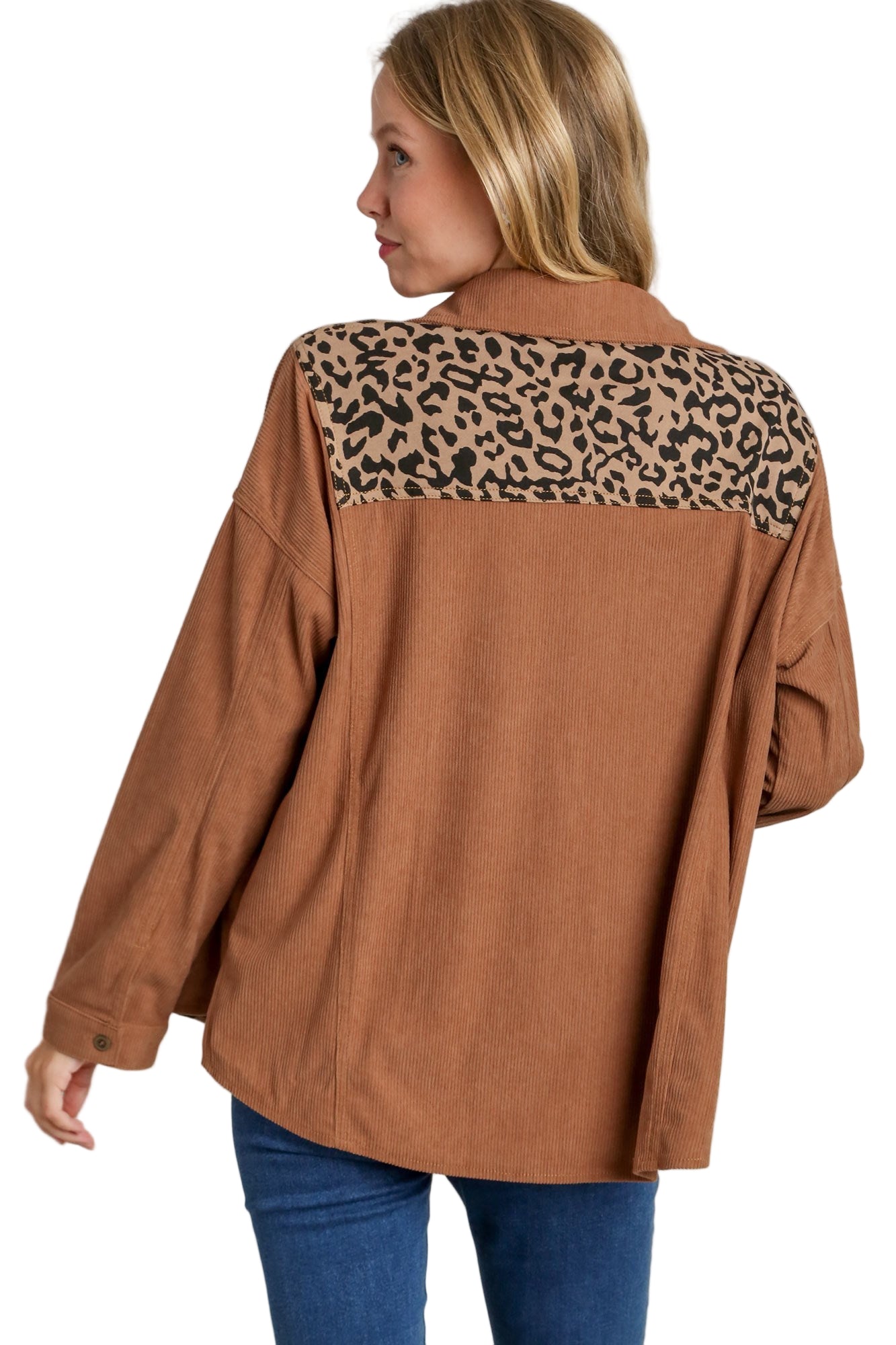 Long Sleeve Mocha/Leopard Button Up