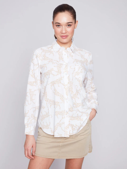 Linen-Blend Button-Down Shirt - Animal