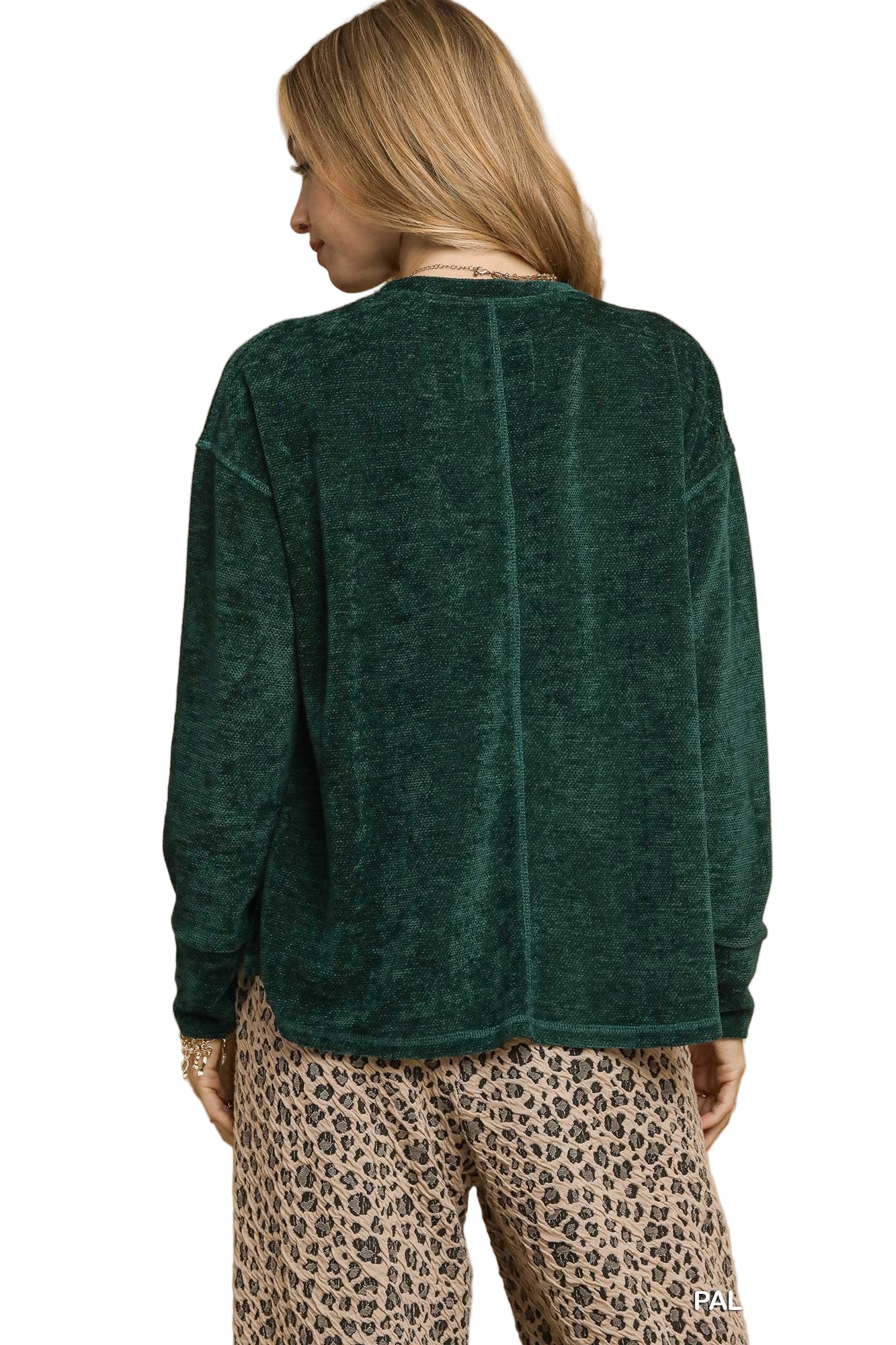 Textured Knit Long Sleeve Top - Palm Green