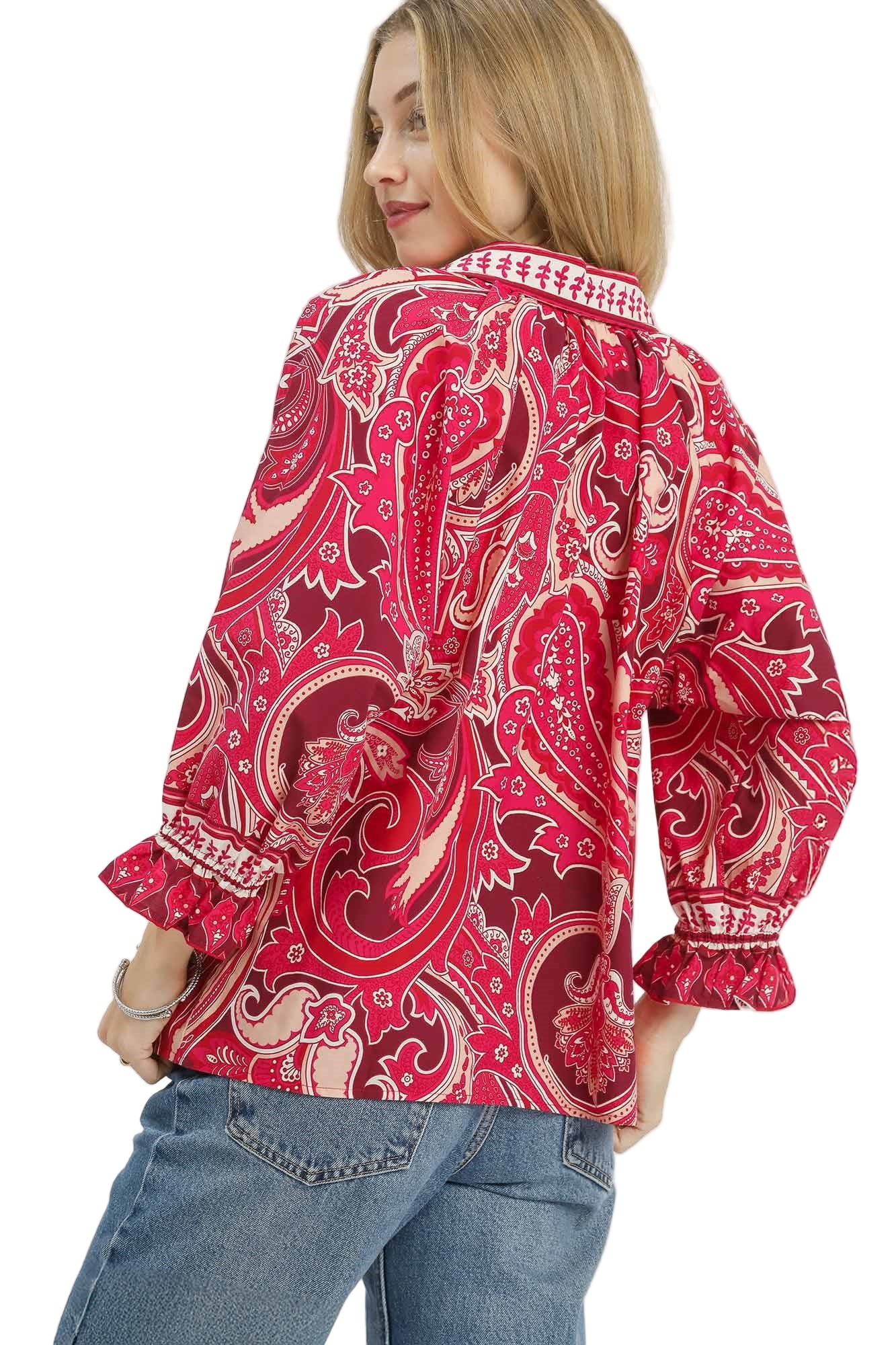 Paisley Print Button-Down Blouse