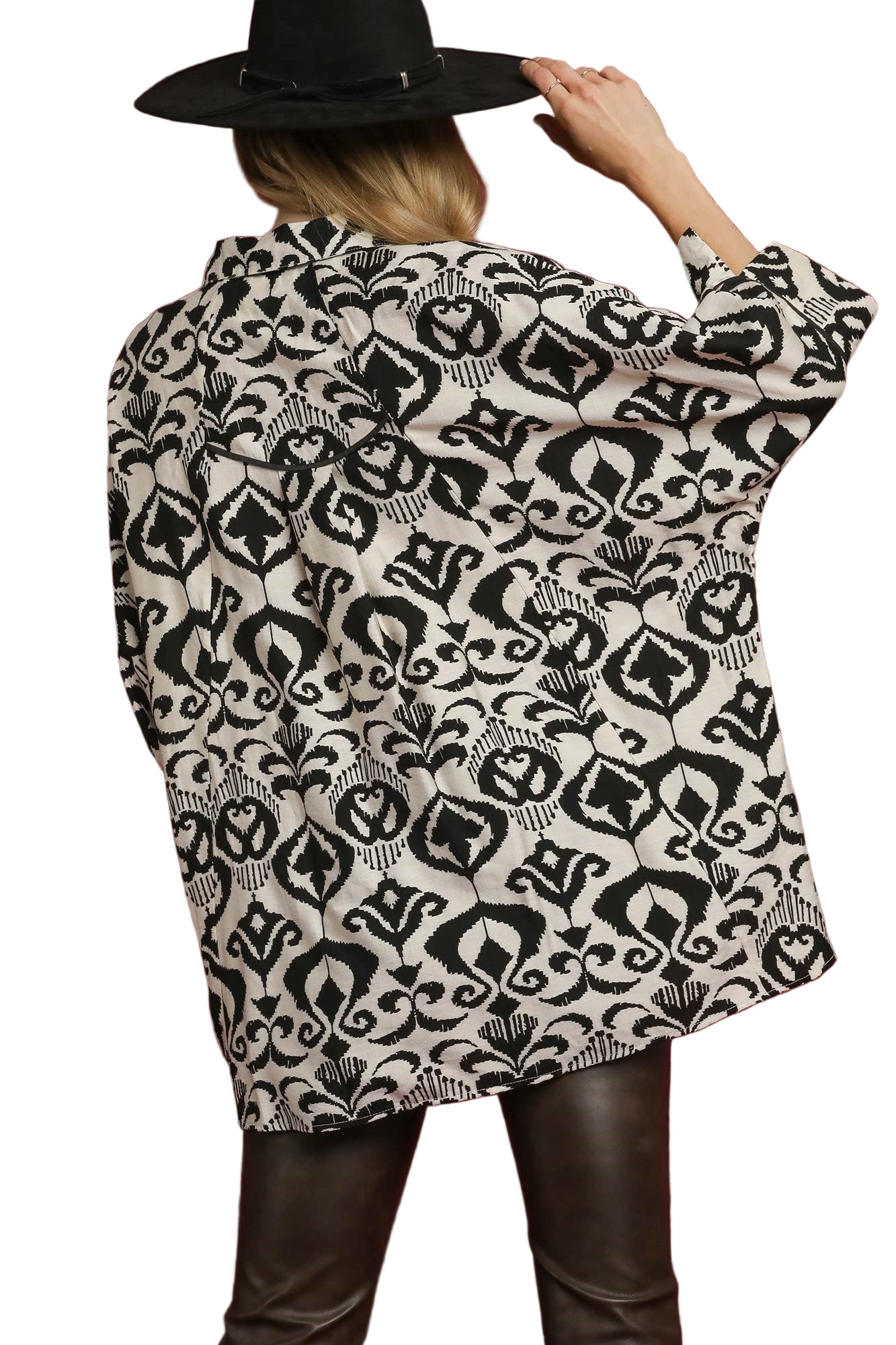 Abstract Print Button-Up Oversized Shirt