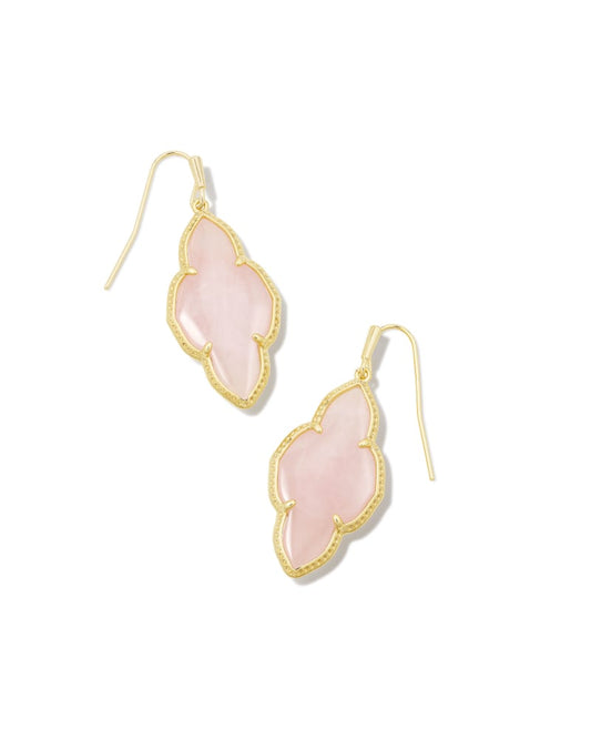 Abbie Gold Drop Earrings - Rose Quartz