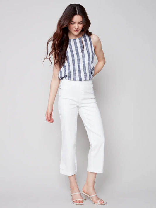 White Twill Pant with Ankle Button