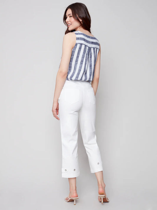 White Twill Pant with Ankle Button