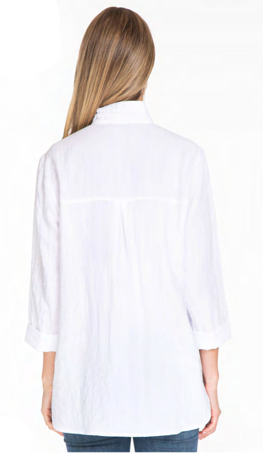 Solid Wire Collar Button Front Camp Shirt - White