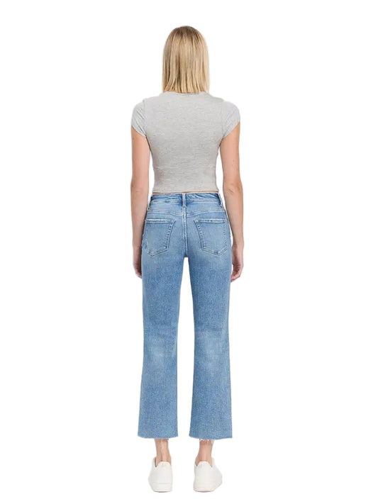 High Rise Medium Light Wash Ankle Straight Jeans