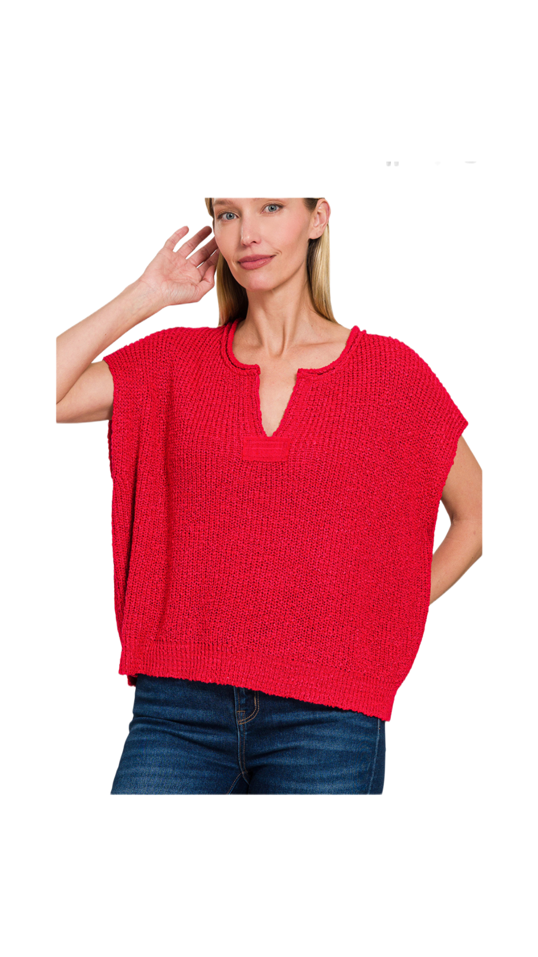 Back patch rolled split-neck side slit pullover