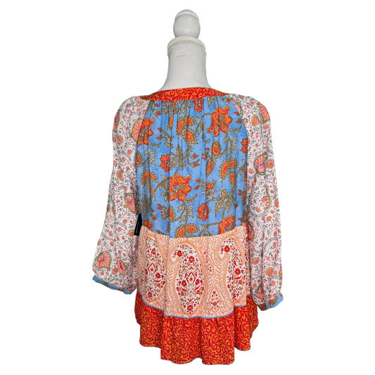 Blue and Orange Tiered Blouse with Paisley Design