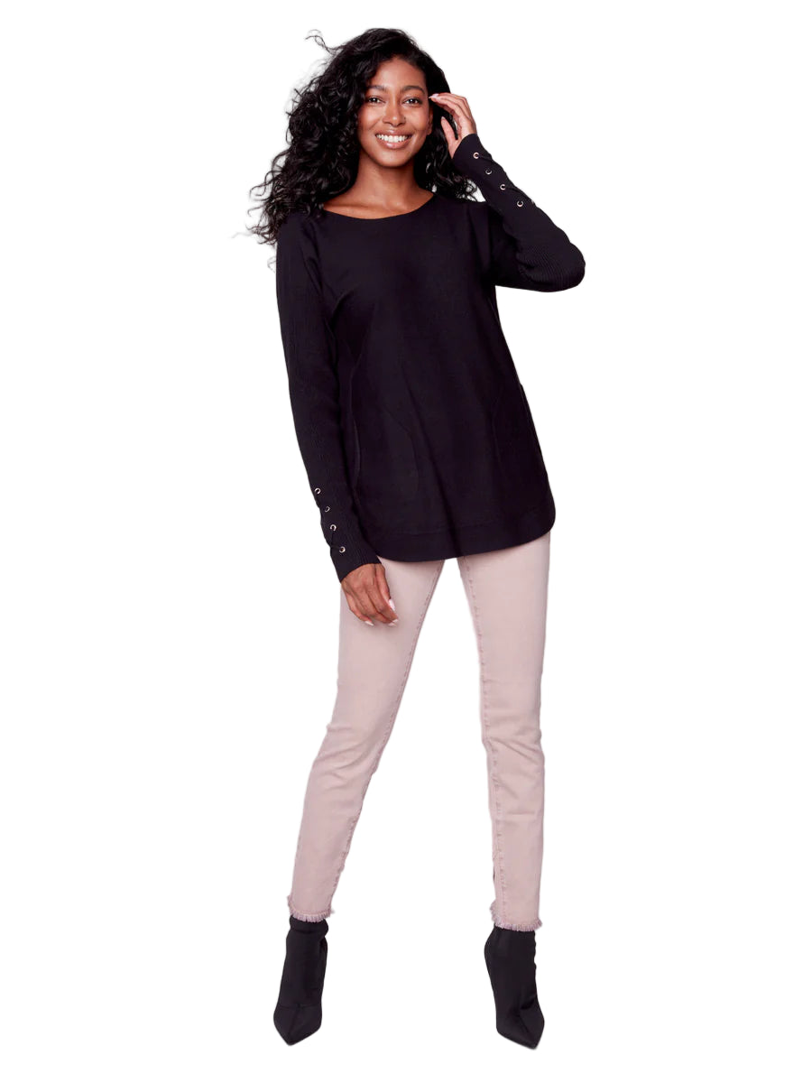 Charlie B Round Hem Sweater - Black