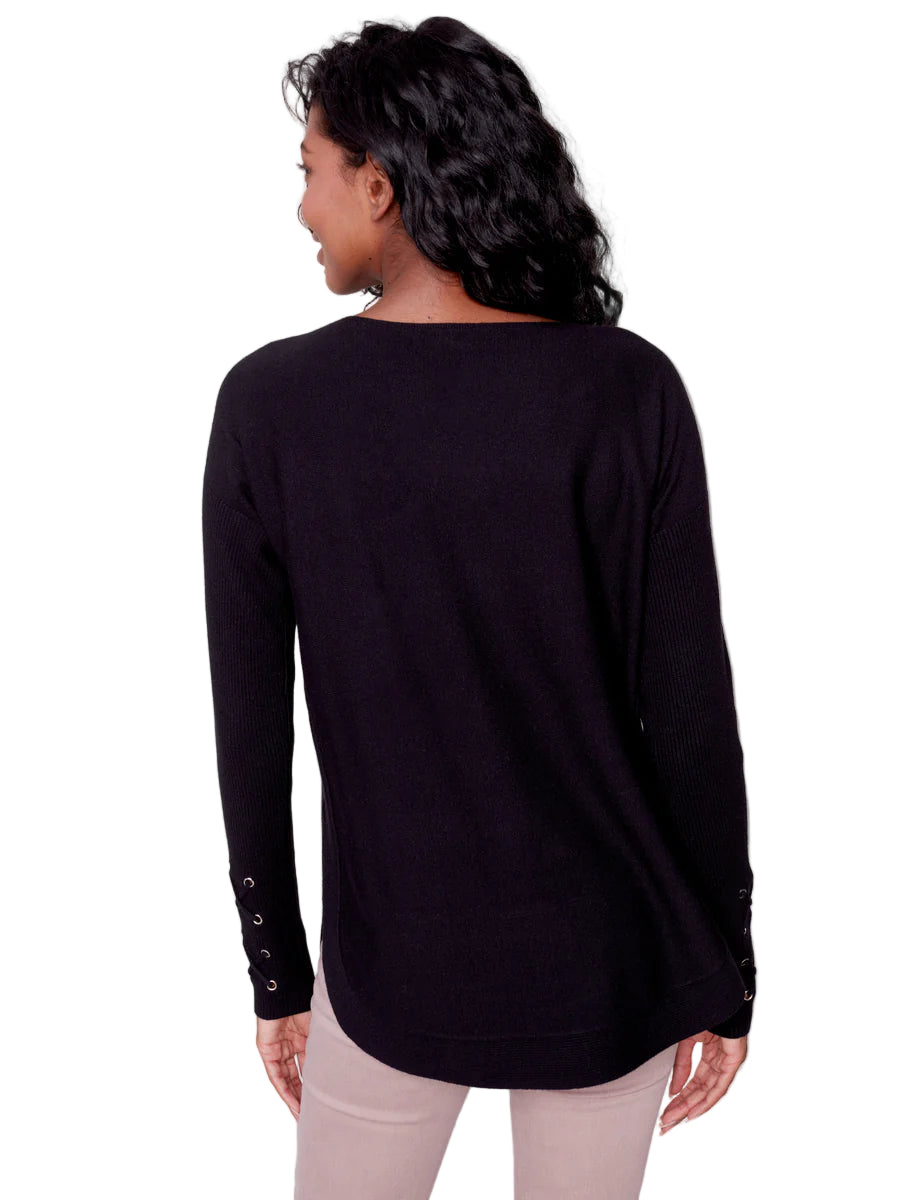 Charlie B Round Hem Sweater - Black