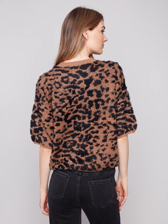 Charlie B Hairy Jacquard Knit Elbow Sleeve Balloon Shape Sweater