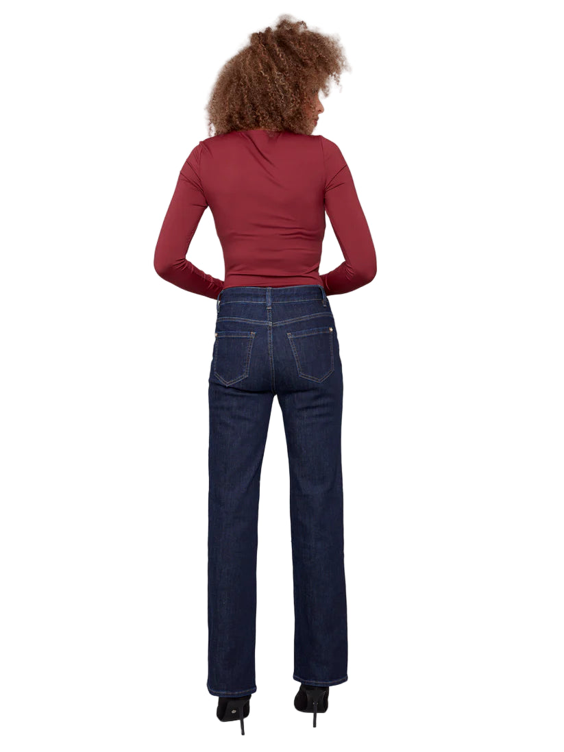 Charlie B Flare Leg Stretch Denim Pants w/Patch Pockets & Special Rivets Deep Blue