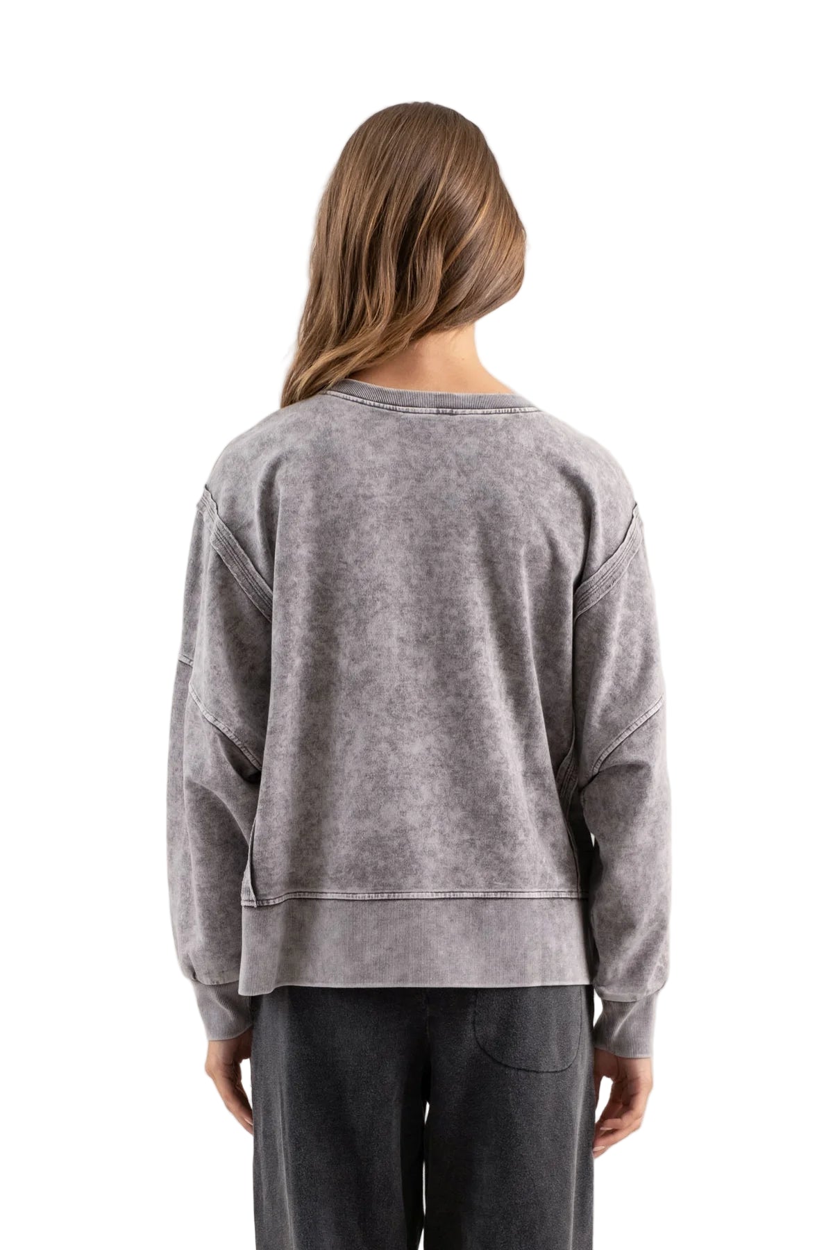WASHED EXTENDED SHOULDER KNIT TOP - Charcoal