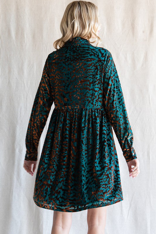 Velvet Button Up Leopard Print Dress