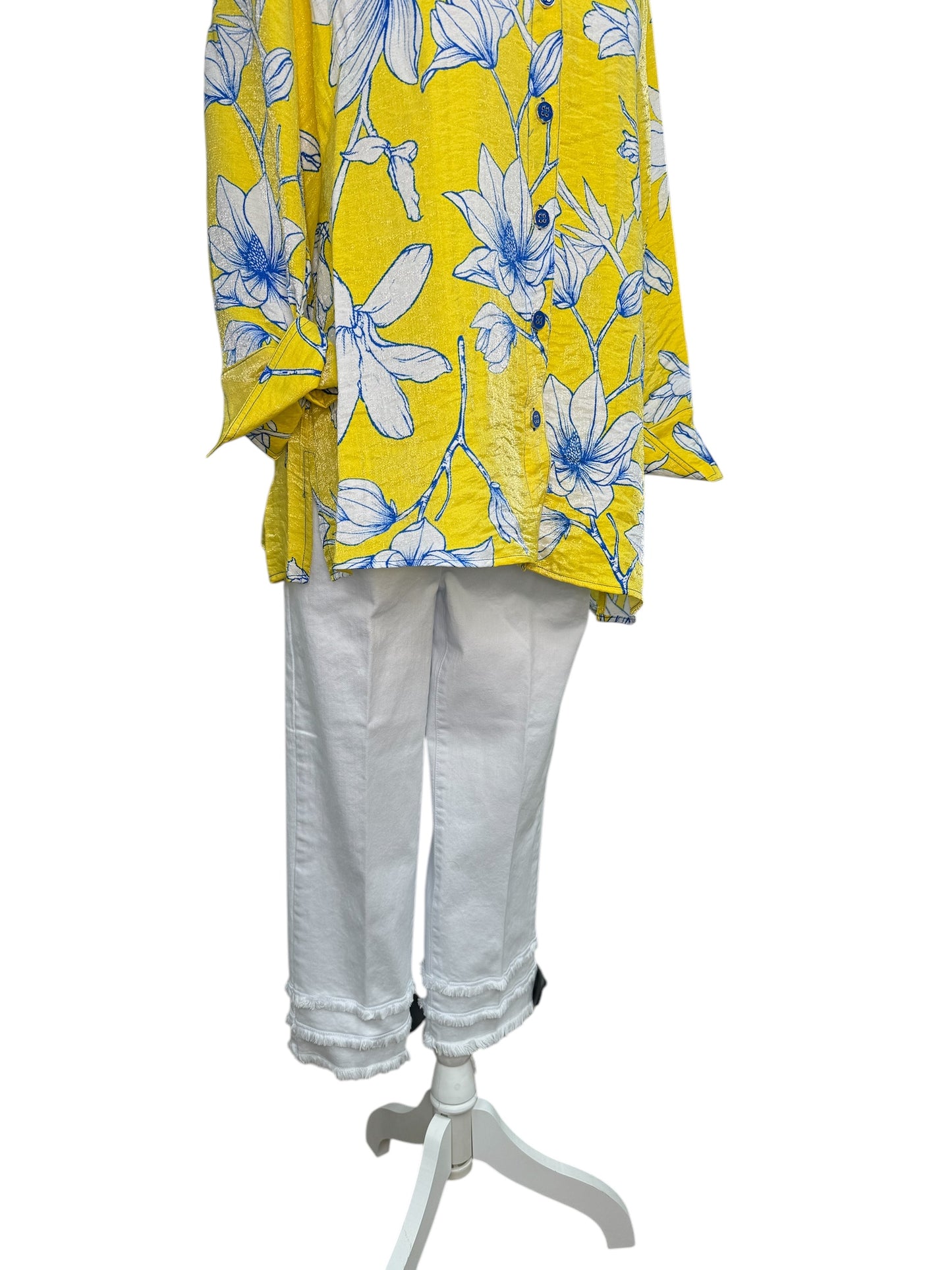 White Capri Jeans with Tassel Ruffle Detail