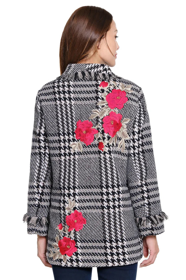 Plaid Tweed Coat - Winter White/Black