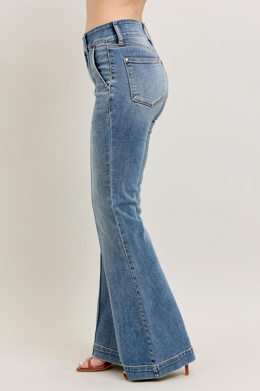 Judy Blue High Waist Double Button Trouser Flare Denim Jeans