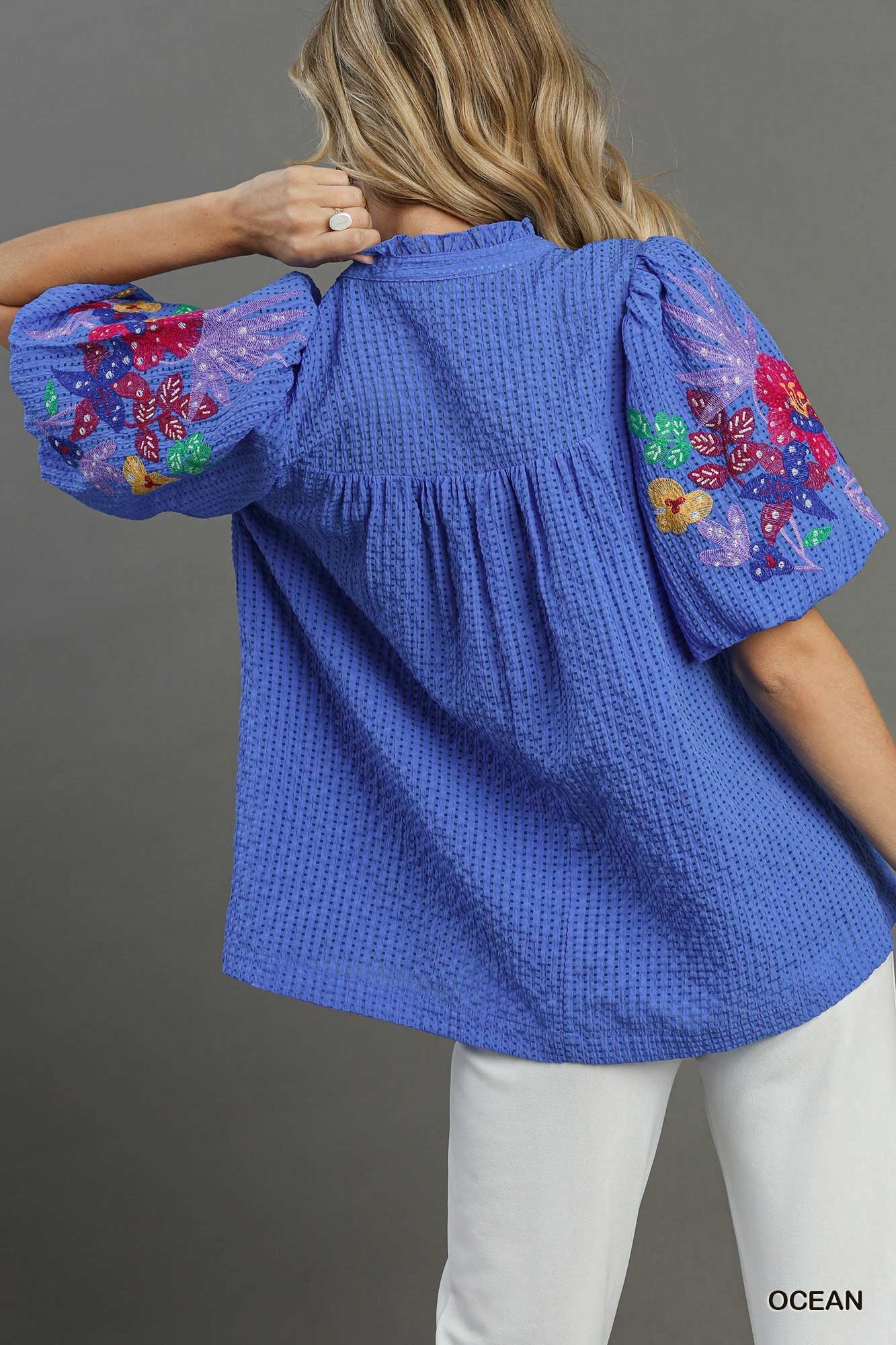 Embroidered Puff Sleeve Blouse