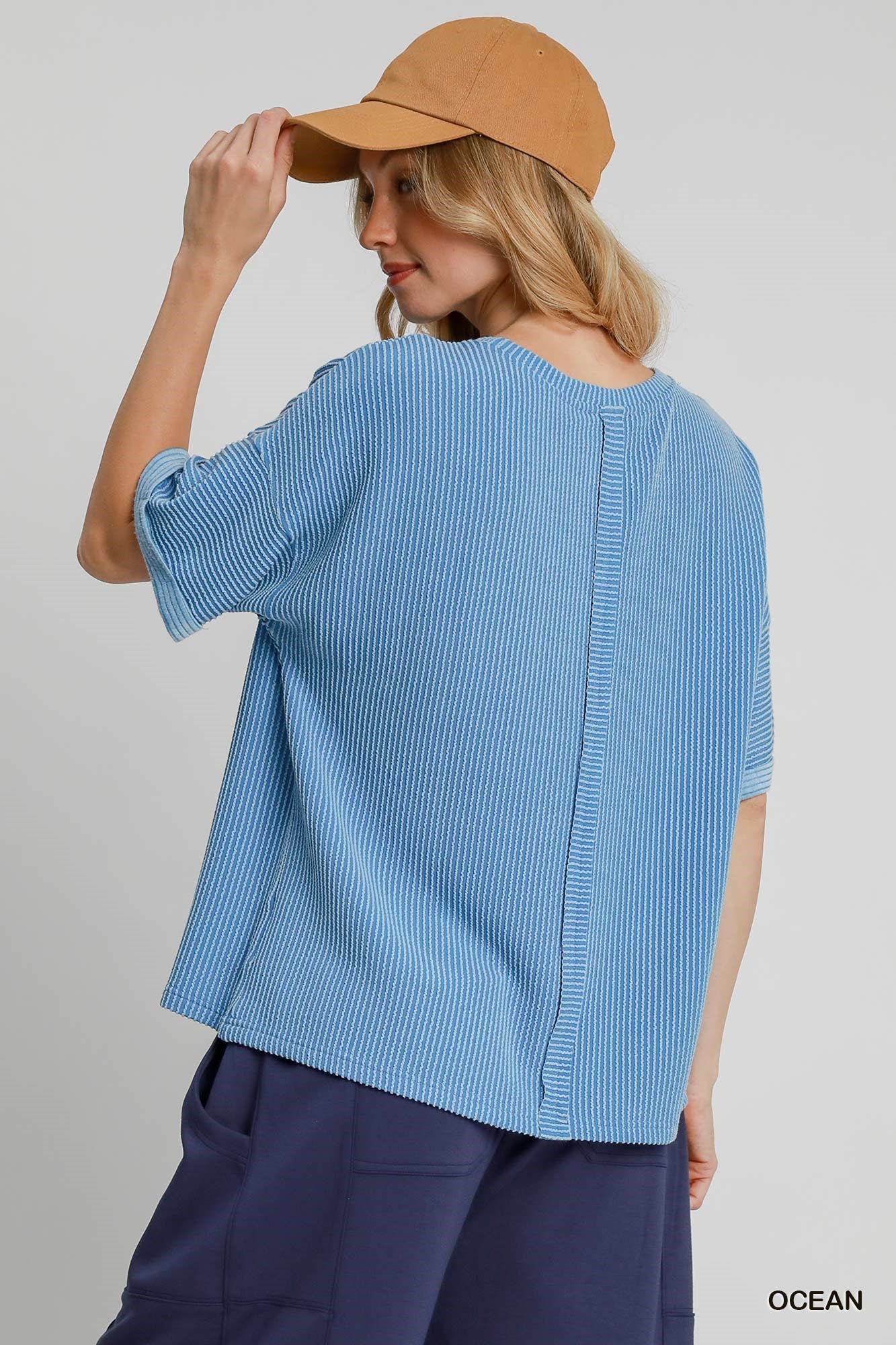 Chest Pocket Textured Knit Top