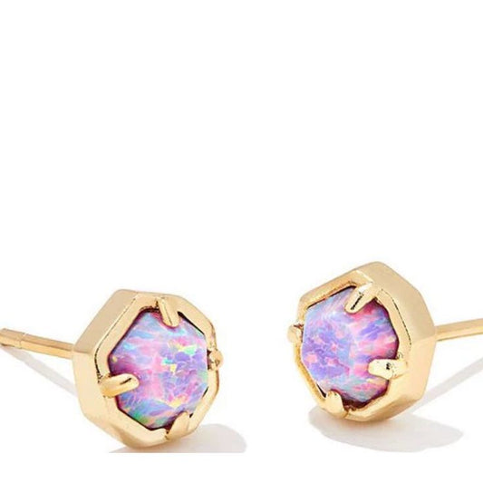 Nola Gold Stud Earrings - Lavender Kyocera Opal