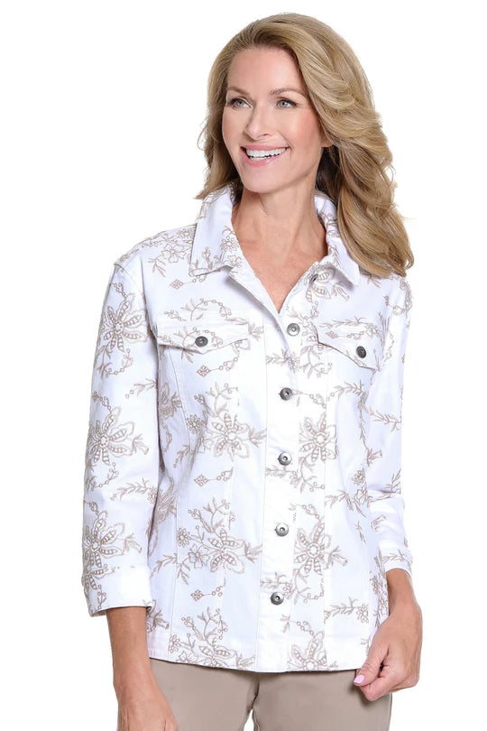 Multiples Embroidered Twill Button-Front Jacket - White