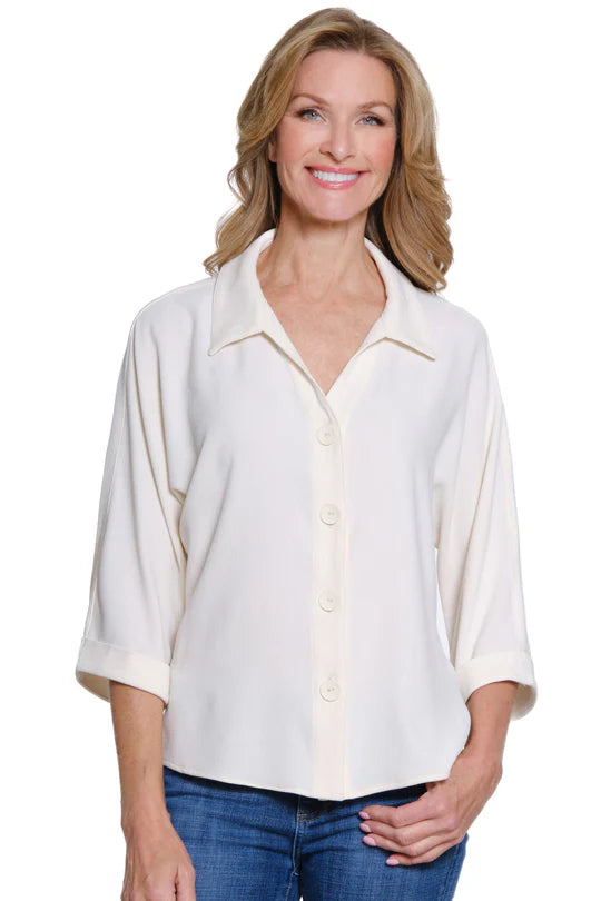 Multiples Crinkle Woven Shirt with Dolman Sleeves - Soft Ivory