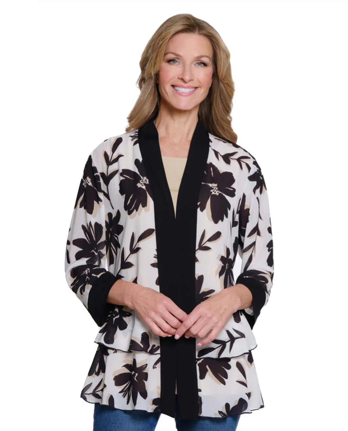Multiples Band Collar Peplum Jacket