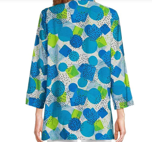 Crinkle Woven Printed Collared V-Neck 3/4 Sleeve Blouse
