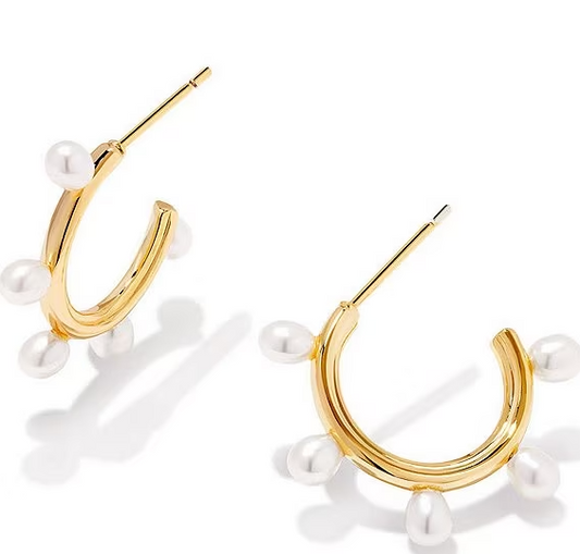 14K Leighton Pearl Huggie Hoop Earrings - Gold