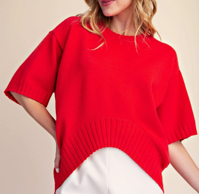Asymmetrical Hem Short Sleeve Sweater Top