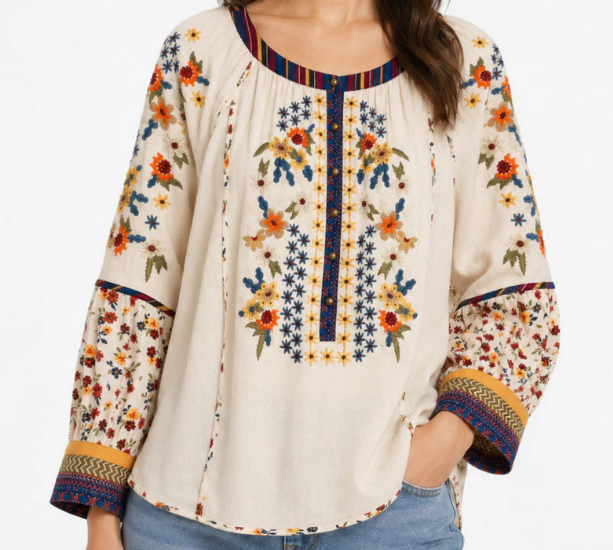 Embroidered Boho Floral Blouse