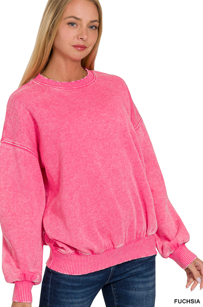 Acid washed fleece oversized pullover - Multiple Colors