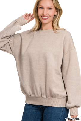 Acid washed fleece oversized pullover - Multiple Colors