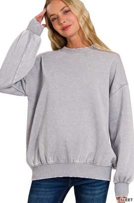 Acid washed fleece oversized pullover - Multiple Colors