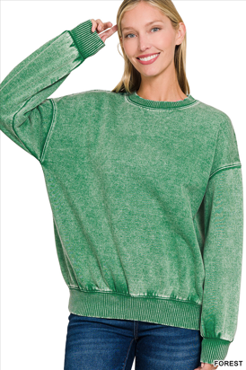 Acid washed fleece oversized pullover - Multiple Colors