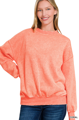Acid washed fleece oversized pullover - Multiple Colors