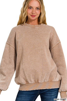 Acid washed fleece oversized pullover - Multiple Colors