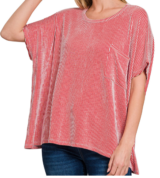 Corded rib oversized short-sleeve top